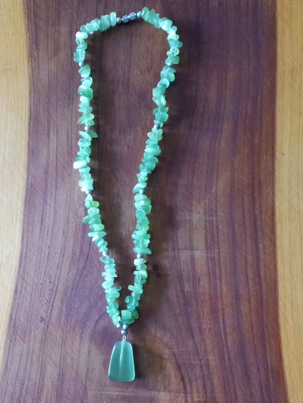 Genuine Green Aventurine Chip Bead Necklace with Pendant